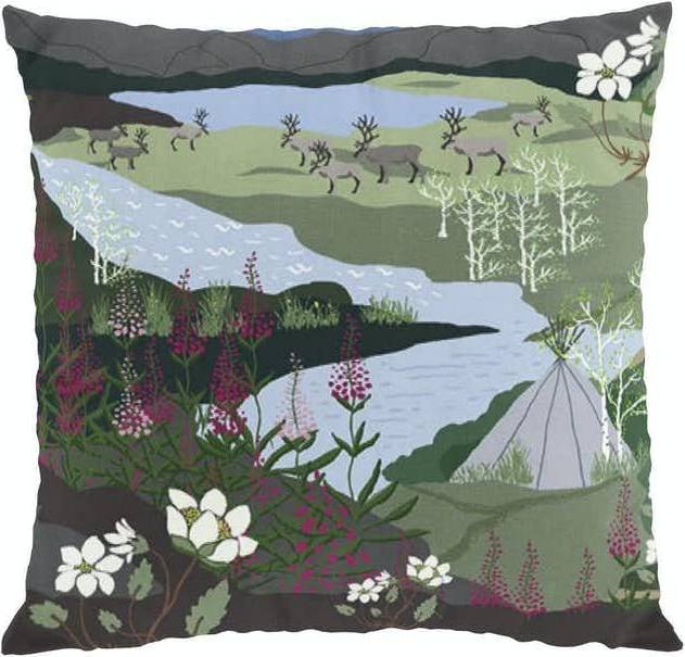  Bild på Arvidssons Textil Fjällvandring Kuddöverdrag Vit, Grön (45x45cm) prydnadskudde