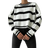 Shein Striped Pattern Drop Shoulder Sweater - Black/White