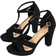Shein Women Minimalist Chunky Heeled Ankle Strap Sandals, Elegant Black Faux Suede Heeled Sandals