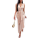 Shein Sleeveless Ruched Draped Front Asymmetrical Hem Satin Dress