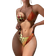 Shein X Hangout Fest SHEIN Swim Summer Beach Digital Polka Dot Bikini Set Halter Triangle Bra & High Cut Bikini Bottom & Skirt & Scarf Beach 4 Piece Swimsuit