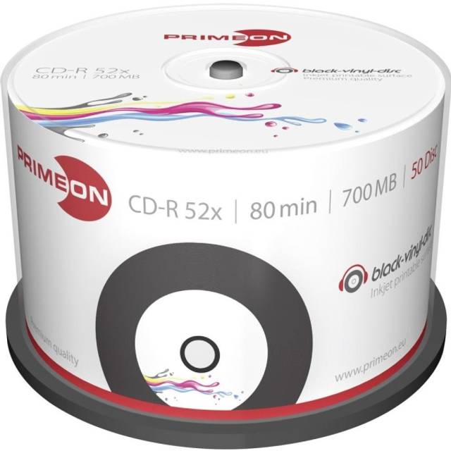 Primeon CD-R 700MB 52x Spindle 50-Pack Inkjet • Se priser (5 butiker)