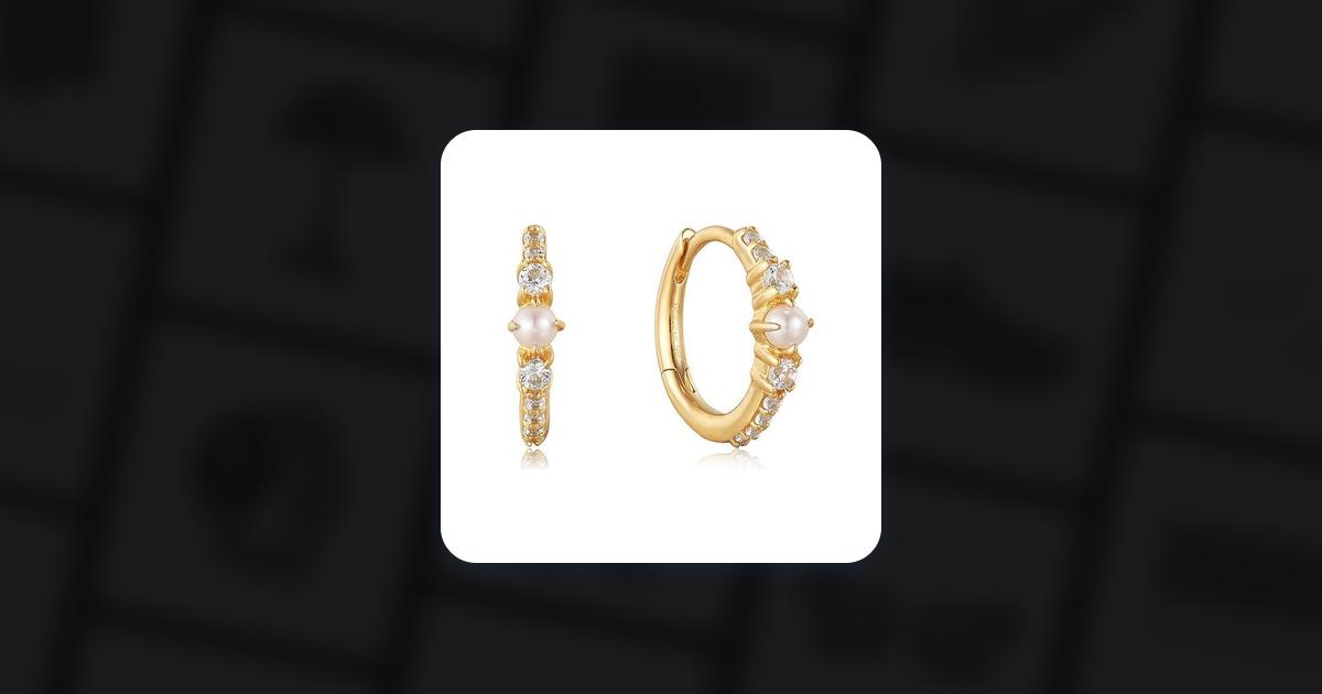 Ania Haie 14ct Gold Pearl White Sapphire Hoop Earrings EAU003-01YG • Pris